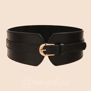 PU Wide Black Belt Gold Tone Buckle